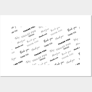 Thank you text pattern black and white typography script Posters and Art